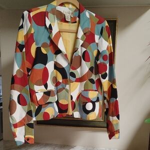 VTG Transitions Silk & Linen Geometric Circles Blazer Size S